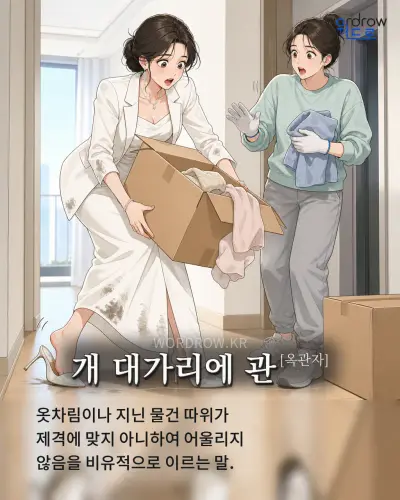 한국어 속담 “개 대가리에 관[옥관자]” 1컷 일러스트