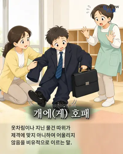 한국어 속담 “개에(게) 호패” 1컷 일러스트