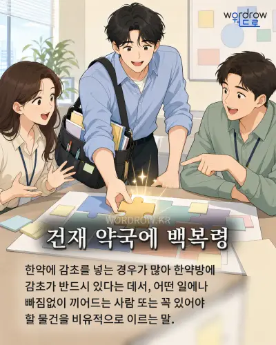 한국어 속담 “건재 약국에 백복령” 1컷 일러스트