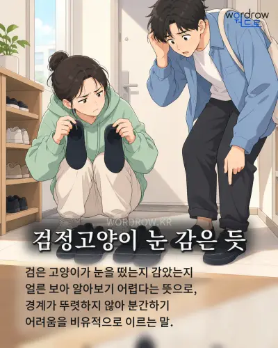 한국어 속담 “검정고양이 눈 감은 듯” 1컷 일러스트