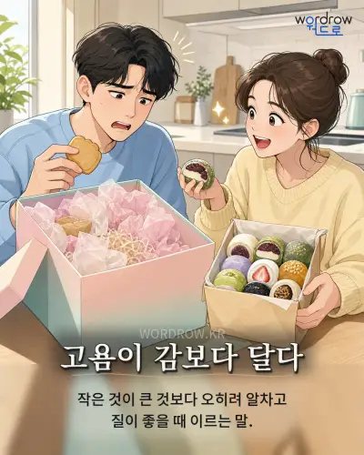한국어 속담 “고욤이 감보다 달다” 1컷 일러스트