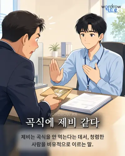 한국어 속담 “곡식에 제비 같다”를 한 장면으로 담은 1컷 일러스트