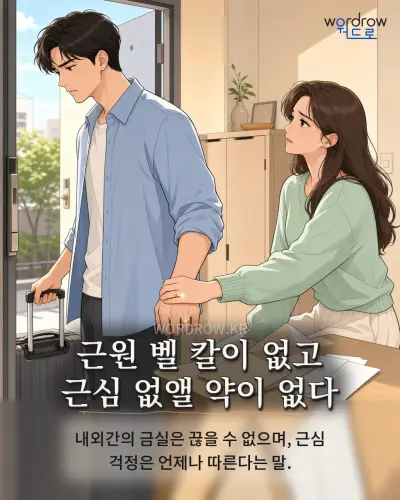 한국어 속담 “근원 벨 칼이 없고 근심 없앨 약이 없다” 1컷 일러스트