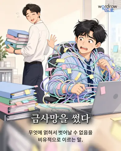 한국어 속담 “금사망을 썼다” 1컷 일러스트