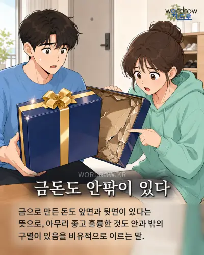 한국어 속담 “금돈도 안팎이 있다” 1컷 일러스트