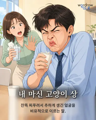 한국어 속담 “내 마신 고양이 상” 1컷 일러스트