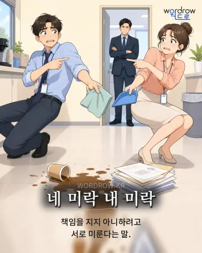 한국어 속담 “네 미락 내 미락” 1컷 일러스트