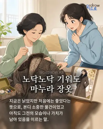 한국어 속담 “노닥노닥 기워도 마누라 장옷” 1컷 일러스트