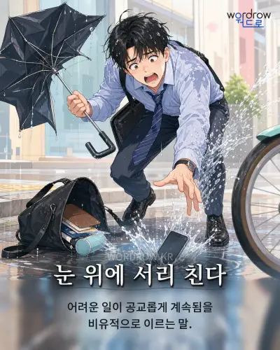 한국어 속담 “눈 위에 서리 친다” 1컷 일러스트