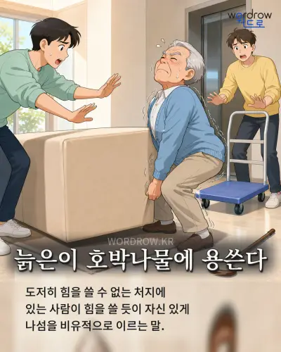 한국어 속담 “늙은이 호박나물에 용쓴다” 1컷 일러스트