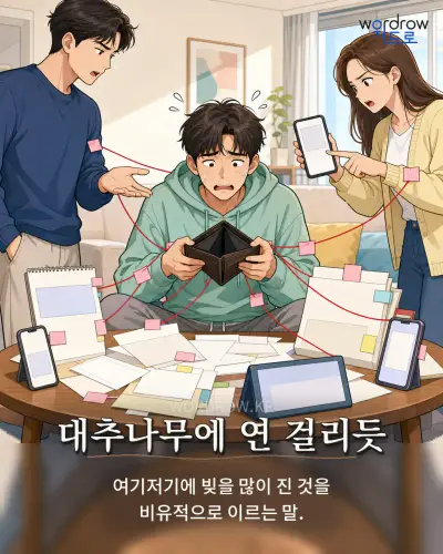 한국어 속담 “대추나무에 연 걸리듯” 1컷 일러스트
