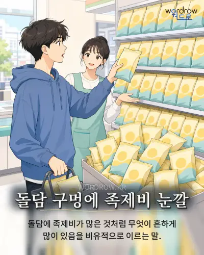 한국어 속담 “돌담 구멍에 족제비 눈깔” 1컷 일러스트