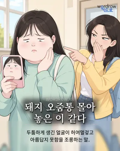 한국어 속담 “돼지 오줌통 몰아 놓은 이 같다” 1컷 일러스트