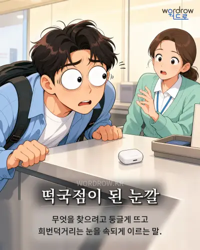 한국어 속담 “떡국점이 된 눈깔” 1컷 일러스트