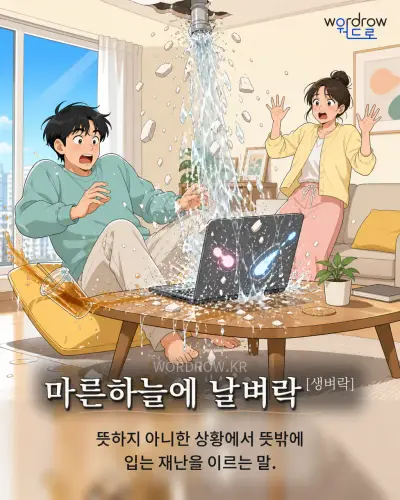 한국어 속담 “마른하늘에 날벼락” 1컷 일러스트