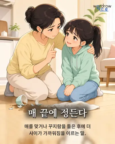 한국어 속담 “매 끝에 정든다” 1컷 일러스트