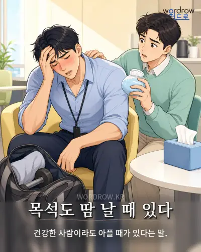 한국어 속담 “목석도 땀 날 때 있다” 1컷 일러스트