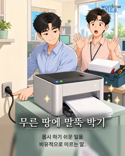 한국어 속담 “무른 땅에 말뚝 박기” 1컷 일러스트