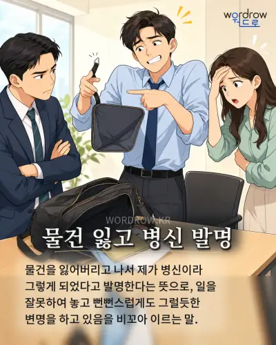 한국어 속담 “물건 잃고 병신 발명” 1컷 일러스트