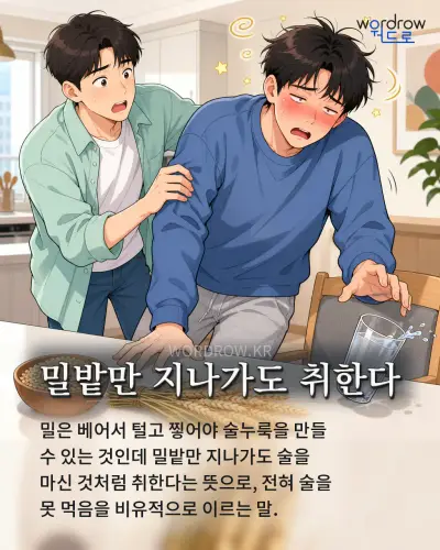 한국어 속담 “밀밭만 지나가도 취한다” 1컷 일러스트