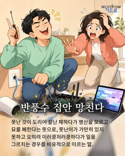 한국어 속담 “반풍수 집안 망친다” 1컷 일러스트