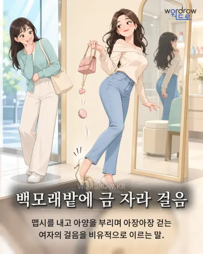 한국어 속담 “백모래밭에 금 자라 걸음” 1컷 일러스트