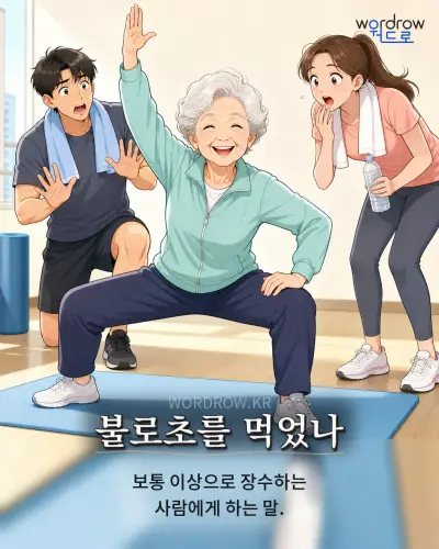 한국어 속담 “불로초를 먹었나” 1컷 일러스트