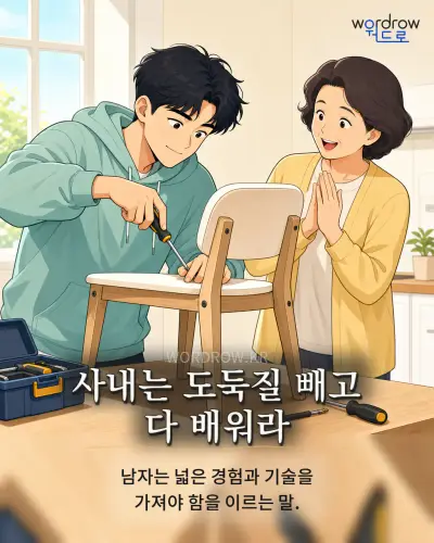 한국어 속담 “사내는 도둑질 빼고 다 배워라” 1컷 일러스트