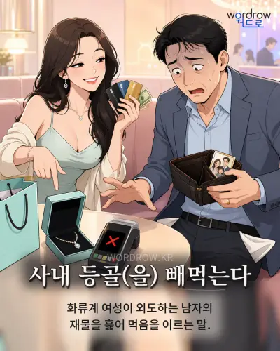 한국어 속담 “사내 등골(을) 빼먹는다” 1컷 일러스트