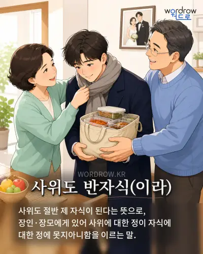 한국어 속담 “사위도 반자식(이라)” 1컷 일러스트