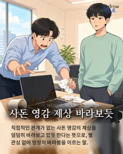 한국어 속담 “사돈 영감 제상 바라보듯” 1컷 일러스트