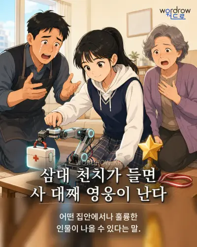 한국어 속담 “삼대 천치가 들면 사 대째 영웅이 난다” 1컷 일러스트