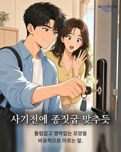 한국어 속담 “사기전에 종짓굽 맞추듯” 1컷 일러스트