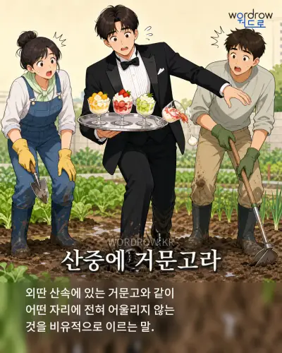 한국어 속담 “산중에 거문고라” 1컷 일러스트
