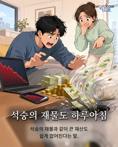 한국어 속담 “석숭의 재물도 하루아침” 1컷 일러스트