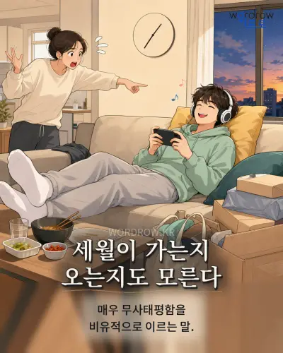 한국어 속담 “세월이 가는지 오는지도 모른다” 1컷 일러스트