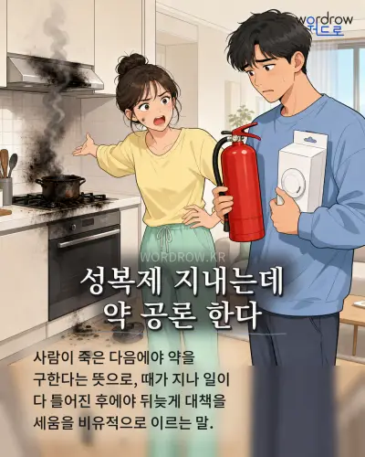 한국어 속담 “성복제 지내는데 약 공론 한다” 1컷 일러스트