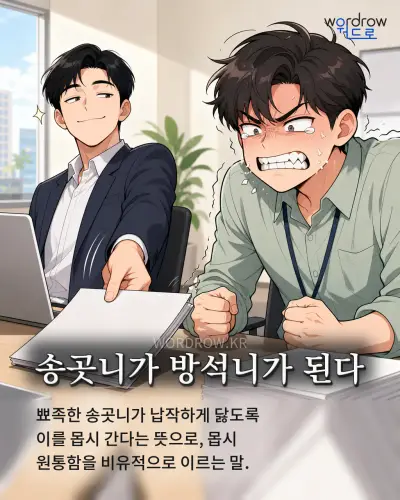 한국어 속담 “송곳니가 방석니가 된다” 1컷 일러스트