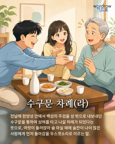 한국어 속담 “수구문 차례(라)” 1컷 일러스트