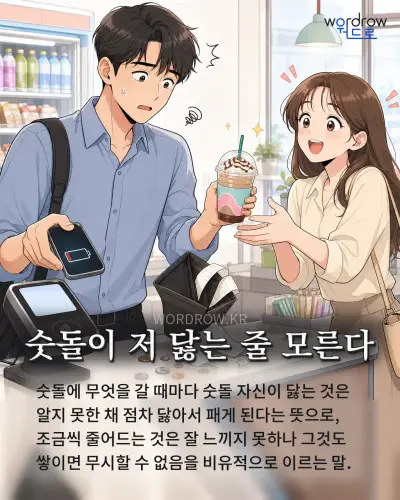 한국어 속담 “숫돌이 저 닳는 줄 모른다” 1컷 일러스트