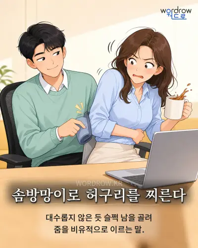 한국어 속담 “솜방망이로 허구리를 찌른다” 1컷 일러스트