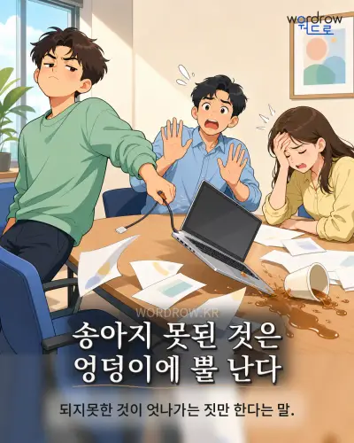 한국어 속담 “송아지 못된 것은 엉덩이에 뿔 난다” 1컷 일러스트