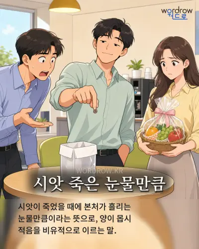 한국어 속담 “시앗 죽은 눈물만큼” 1컷 일러스트