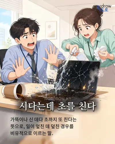한국어 속담 “시다는데 초를 친다”를 한 장면으로 담은 1컷 일러스트