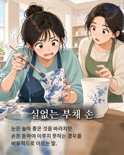 한국어 속담 “실없는 부채 손” 1컷 일러스트