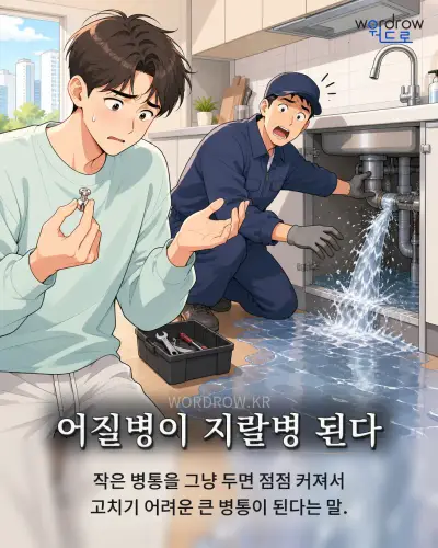 한국어 속담 “어질병이 지랄병 된다” 1컷 일러스트