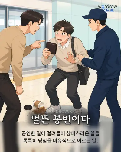 한국어 속담 “얼뜬 봉변이다” 1컷 일러스트