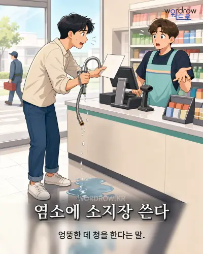 한국어 속담 “염소에 소지장 쓴다” 1컷 일러스트