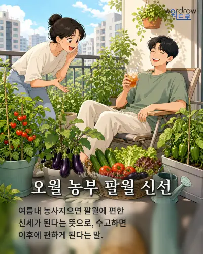 한국어 속담 “오월 농부 팔월 신선” 1컷 일러스트