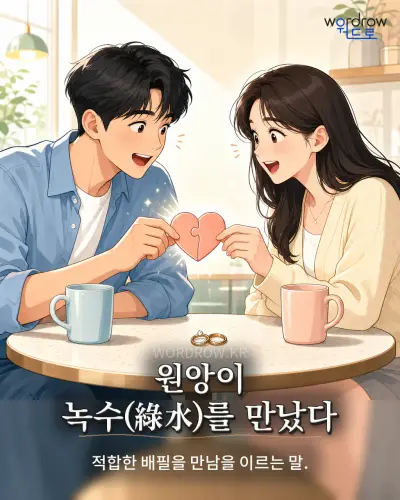 한국어 속담 “원앙이 녹수(綠水)를 만났다” 1컷 일러스트